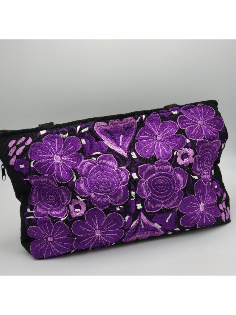VTG Mexican Boho Floral Embroidered Black & Purple Handbag